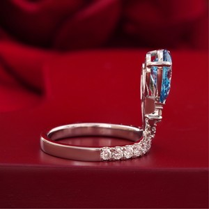 Fancy Vivid Blue Green Pear Cut Lab Grown Diamond <b>Ring</b> with Prong Setting 14K <b>Gold</b> Rare Color Statement - Product Image 3