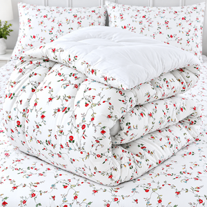 English Tea <b>Comforter</b> <b>Set</b> White Floral Pattern 100% Cotton T-150 All-Season Breathable Home Use - Product Image 2