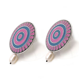 Boucles d'oreilles pendantes en argent sterling 925 avec perles d'eau douce multi-émaillées, finition oxydée, pour mariage et fiançailles - Réf. SKU7548 - Product Image 3