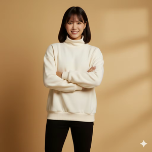 Sudadera extragrande de algodón grueso con logo frontal para mujer, cuello simulado, cálida, cómoda, de ajuste holgado, esencial para el invierno y estilo urbano. - Product Image 1