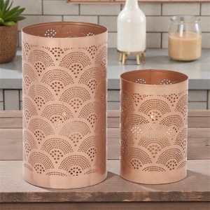 <b>Copper</b> Cylinder Candle Holders With Scallop Pattern Heat Resistant Home Decoration - Product Image 4