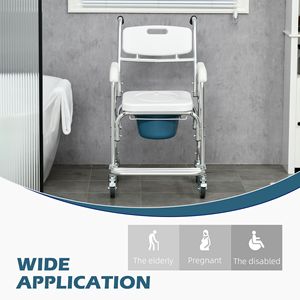 Silla de Inodoro 3 en 1 con Asiento Acolchado Blanco, Silla de Ruedas Impermeable con Capacidad de Peso de 330 Libras para Equipo de Seguridad en el Baño - Product Image 6