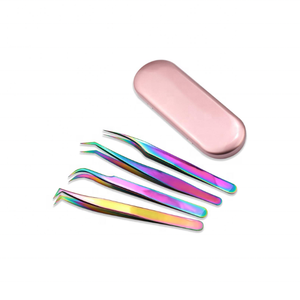 Rainbow Stainless Steel Anti-Static 10mm Eyelash Tweezers Set with Precision Smooth Tip for <b>Lash</b> Extension Tools - Product Image 2
