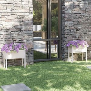 Juego de 2 Macetas de Madera de Pino Sólido Blanco Duraderas, Tamaño Estándar, para Jardín - Product Image 1