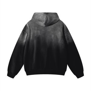 Custom Vintage Spraying Oversized 100% Cotton Heavy Weight <b>Men</b> Sun Faded <b>Black</b> Color Acid Washed Hoodie - Product Image 5