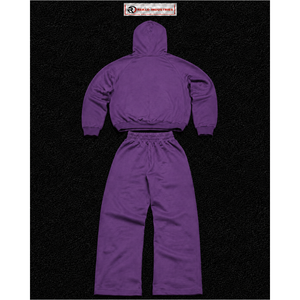 Conjunto de Sudadera con Capucha Morada Oversize para Hombre, Estilo Urbano Personalizado, Sudadera Pullover y Pantalones Anchos con Botones a Presión, Ropa Deportiva al por Mayor - Product Image 6