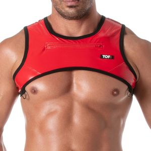 สายรัดอกไวนิลสีแดง TOF พร้อมซิปและห่วงรูปตัว D อุปกรณ์ BDSM - Product Image 1