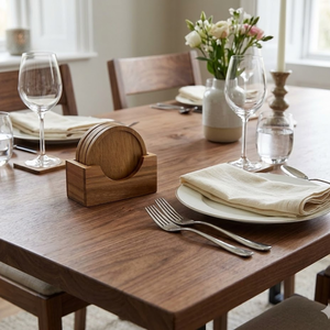 <b>Rustic</b> Acacia <b>Wooden</b> Coasters for Drinks with Holder Non-Slip Decorative Coasters for Coffee <b>Table</b> <b>Dining</b> <b>Table</b> from Vietnam - Product Image 3