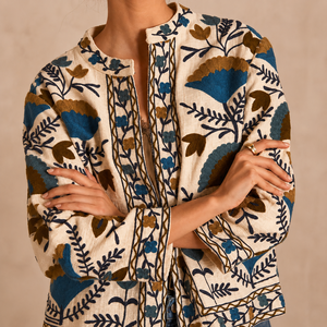 Veste matelassée en coton brodée sur mesure pour femme, faite à la main, motif floral bohème, ouverte sur le devant, décontractée, vintage, ethnique, manteau d'hiver OEM ODM - Product Image 5