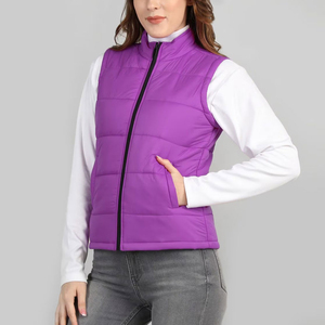 Chaleco Acolchado Morado para Mujer con Capucha, Cierre Frontal, Ropa Exterior Informal, Impermeable, Ecológico, Resistente al Viento, Relleno de Poliéster/Nylon - Product Image 5
