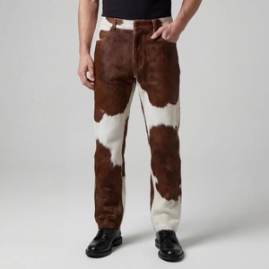 Pantalon en cuir de vachette véritable avec fourrure pour homme, style motard western, pour la mode et la pratique de la moto - Product Image 5