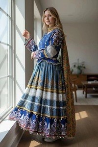 Delicate Pink Tie Dye Ethnic Maxi <b>Dress</b> Mirror Work Patchwork Embroidered Long Sleeve Gown Women Casual <b>Dresses</b> Party Wear - Product Image 3
