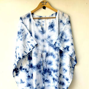 Nuevo Kaftán con Estampado Animal, Cuello en V, Cierre con Cordón, Corte Evase, de Algodón Suave Indio, con Encaje, Largo Completo, para Playa, para Mujer - Product Image 1