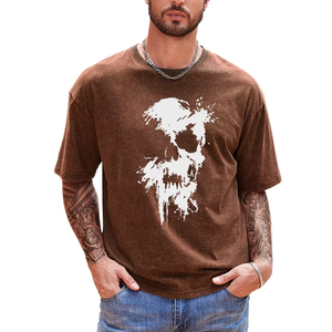 T-shirt à manches courtes pour homme, col rond, noir, avec imprimé crâne blanc, jersey 100% coton, vêtement décontracté, coupe classique - Product Image 6