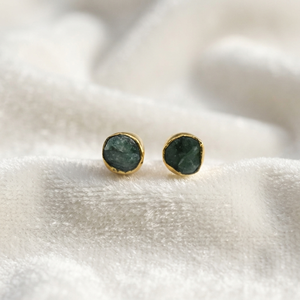 Ratnarachit Genuine Emerald <b>Stud</b> <b>Earrings</b> Brass Gold Bezel Frame Natural Green Gemstone Minimalist Handmade Wire Wrapped Women's - Product Image 6