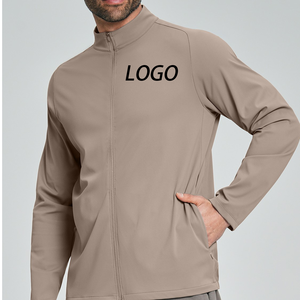Men's Beige Full-Zip Stand Collar <b>Racer</b> <b>Jacket</b> Breathable Polyester Casual Sportwear Autumn Wear Regular Fit Front Logo Heat-Tra - Product Image 1