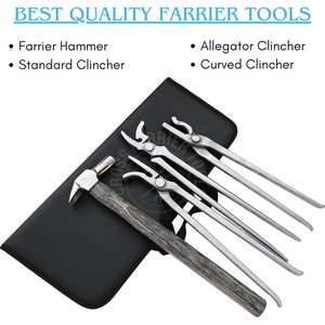 Manufacturer Farrier Tools Set with Farrier Hammer <b>Wooden</b> Handle Alligator Clincher Curved Clincher and Standard Clincher - Product Image 2