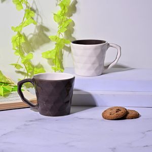 Juego de Café de Cerámica Abhita Moderno y Lujoso, Diseño de Diamante en Dos Tonos, 200 ml, Ecológico, Duradero, Portátil, Negro y Blanco, Hecho en India - Product Image 4