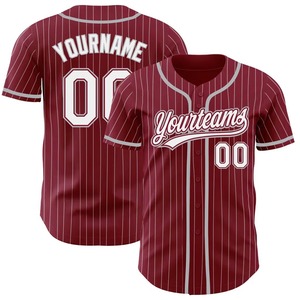 Custom Unisex Baseball Jersey Maroon Pinstripe Short Sleeve Breathable 100% Polyester <b>Screen</b> Printed Team Name Number - Product Image 1