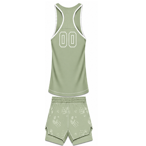 Conjunto de Baño Verde Salvia y Blanco, Top Deportivo sin Mangas con Espalda Cruzada y Pantalones Cortos a Juego, Traje de Baño Ligero de Secado Rápido para Entrenamiento y Alto Rendimiento - Product Image 2