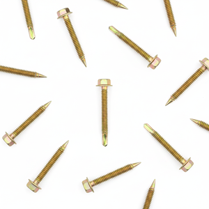 Yellow Zinc Passivated Carbon Steel Fasteners - Hex Washer Head Self-Drilling <b>Screws</b> Metric Inch Standard - Product Image 1