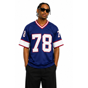 Custom American Football Jersey Mandarin Collar Short Sleeve Breathable Mesh Sport Apparel Unisex Plus Size Printed Adult Blue - Product Image 2