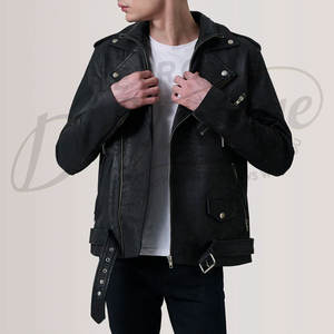 เสื้อแจ็คเก็ตหนังแท้สีดำสำหรับผู้ชาย รุ่นพรีเมียม สไตล์ไบค์เกอร์  ปกเสื้อแบบคลาสสิก ทรงเข้ารูป สไตล์วินเทจ สำหรับขี่มอเตอร์ไซค์  เสื้อโค้ทลำลอง - Product Image 6
