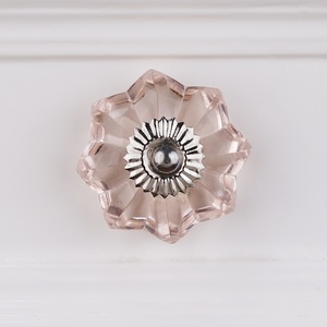 Wholesale Handmade <b>Pink</b> Glass Cabinet <b>Knobs</b> <b>Drawer</b> Pulls Marigold Flower Design for Bedroom Kitchen Contemporary Furniture - Product Image 1