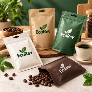 Bolsas de Café EcoRev con Cierre, Biodegradables, Laminadas, Termosellables, Impresas en Offset, de Grado Alimenticio, con Cierre Superior Reutilizable - Product Image 2