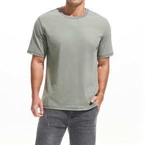 เสื้อยืดแขนสั้นคอกลมสีเทาสำหรับผู้ชาย ผ้าถักเนื้อเจอร์ซีย์ 100% ผ้าฝ้าย ระบายอากาศได้ดี ทรงปกติ สวมใส่สบาย - Product Image 1