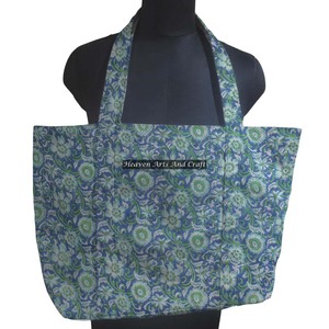 Floral Hand Block Print Shopping Tote <b>Bags</b> For <b>Overnight</b> Tote Gift Chic Sustainable Everyday Tote - Product Image 1