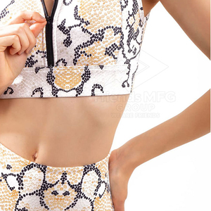 <b>Women</b> Yoga Set High Waist <b>Leggings</b> Quarter Zip Square Neck <b>Crop</b> Top Full Length Seamless Breathable Print Spandex Polyester Set - Product Image 5