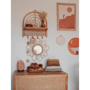 <b>Rustic</b> Sunburst Rattan wall-mounted <b>shelf</b> Long Woven Bamboo Floating Rack Baby Nursery Room Decorative Towel Coat Hanger Hook - Product Image 2