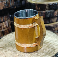 Handgemaakte houten koffiemok met metalen binnenvoering, vatvormig design, geïsoleerde theekop, rustieke drinkbeker voor kamperen, reizen, cadeau's.