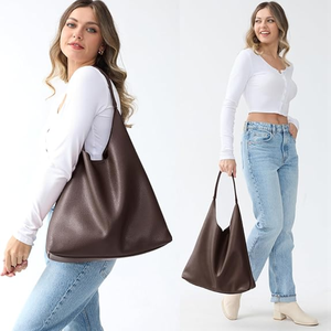 Women’s Vegan Leather Shoulder <b>Handbag</b>, Soft <b>Slouchy</b> Tote Purse, Large Capacity Casual Carryall Bag for Daily Use - Product Image 3