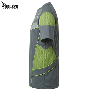 T-shirt tactique premium pour homme, gris ardoise et vert fluo, à manches courtes avec logo sur la poitrine, empiècements en mesh et bandes réfléchissantes - Product Image 3