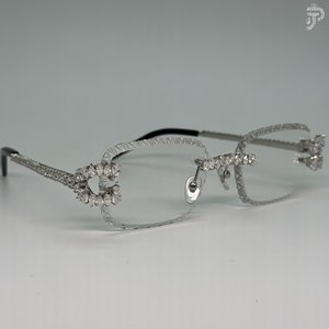 White Rectangle <b>Eyeglasses</b> with Moissanite Diamond Handmade Women's Luxury Accents and Rhodium Plated Frame - Product Image 2