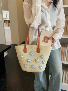 Bolso Tote Casual Tejido con Diseño Floral para Mujer, con Dos Asas, Forro de Algodón, Ligero, Abierto, para Viajes, Playa y Uso Diario - Product Image 2