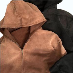 Sweat-shirt à capuche zippé surdimensionné pour homme, couleur unie, décontracté, pour l'automne, coupe classique, en coton - Product Image 4