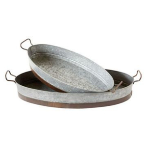Plateau de service ovale décoratif en métal galvanisé avec poignées découpées, finition zinc, pour la maison et l'hôtellerie - Vente chaude - Product Image 2