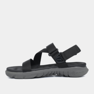 Sandales décontractées à bout ouvert avec bride de talon réglable et détail en patch de caoutchouc, couleur noire durable - Product Image 1
