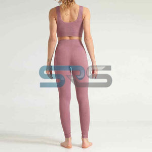 ชุดโยคะกีฬาผู้หญิงคุณภาพสูง 2 ชิ้น เสื้อและกางเกงขาสั้น เอวยางยืด ระบายอากาศได้ดี ทรงเข้ารูป ผ้า SMART FABRIC สำหรับวิ่งลำลอง - Product Image 4