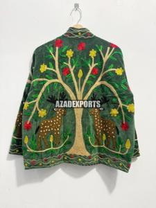 Chaqueta de Algodón Verde Terciopelo con Cuello Mandarín, Manga Larga, Bordado Floral, para Mujer, Ideal para Regalo o Fiesta, Ropa de Invierno - Product Image 5