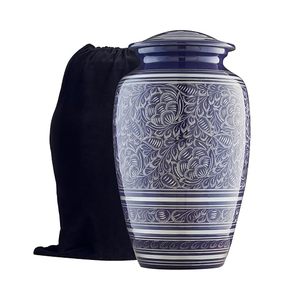 Urne funéraire en céramique en forme de larme, motif floral bleu classique, hermétique, pour commémorer votre chien - Product Image 2