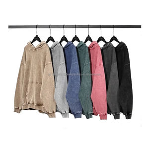 Sweat à capuche lavé à l'acide 100 coton uni lourd série unisexe lavage vieux pull Vintage goutte épaule sweats à capuche et sweats - Product Image 1