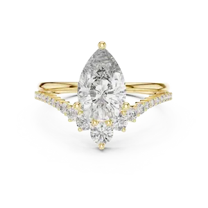 Anillo de Compromiso con Diamante Cultivado en Laboratorio de Corte Pera de 2 Quilates, Oro Sólido de 18K, Acento de Corona Vintage, Certificado IGI, VVS E-F, Anillo Fino - Product Image 1