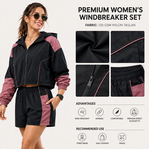 Ensemble veste et short décontracté pour femme, coupe ample, pour l'extérieur, en tissu Ripstop coupe-vent, fabrication OEM ODM, fabricant de vêtements - Product Image 6