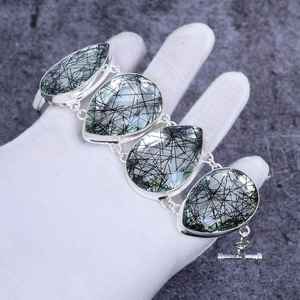 Handmade Black Rutile Pear Stone <b>Bracelet</b> 925 <b>Sterling</b> <b>Silver</b> Bohemian Jewelry <b>Women</b> <b>Bracelet</b> Wholesale - Product Image 5