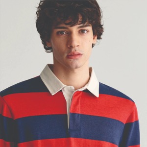 Polo en tricot rayé à manches longues pour homme, coupe classique, design décontracté, motif rouge et bleu, qualité supérieure. - Product Image 5