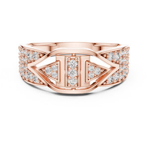 Anillo de compromiso de lujo con diamantes, regalo de boda, anillo llamativo geométrico de oro amarillo con diamantes de talla brillante chapados en rodio, joyería fina - Product Image 1